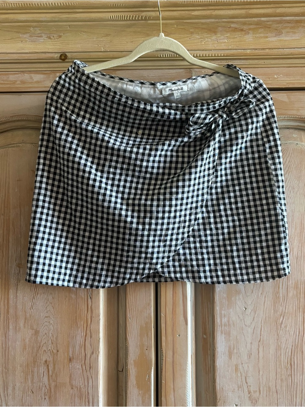 Madewell Black & White Gingham Wrap Mini Skirt